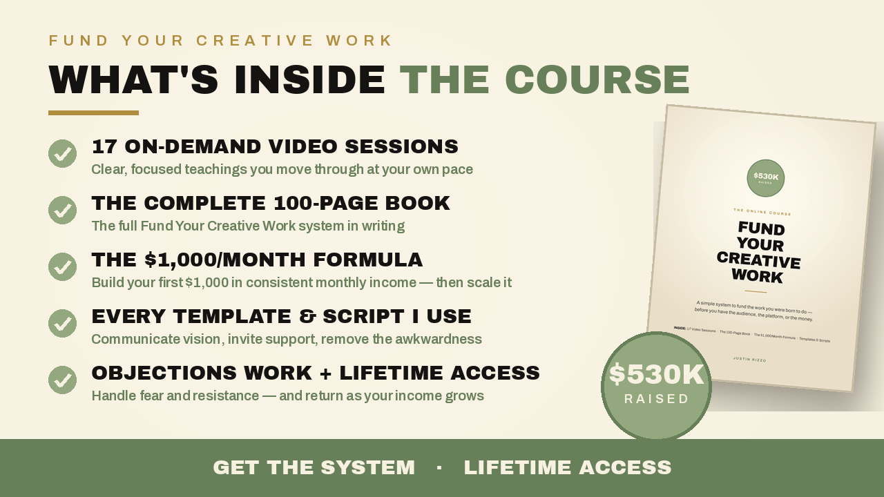 Overview of what's inside the Fund Your Creative Work course