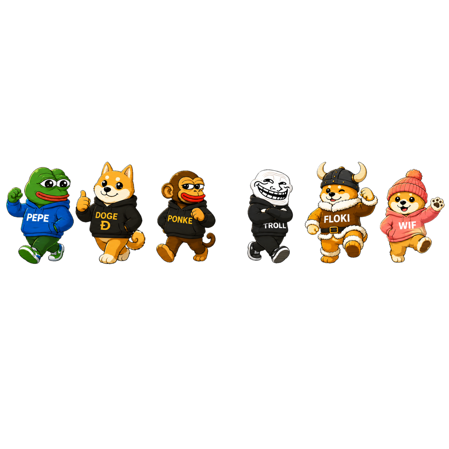Meme Coin Characters - PEPE, DOGE, PONKE, TROLL, FLOKI, WIF