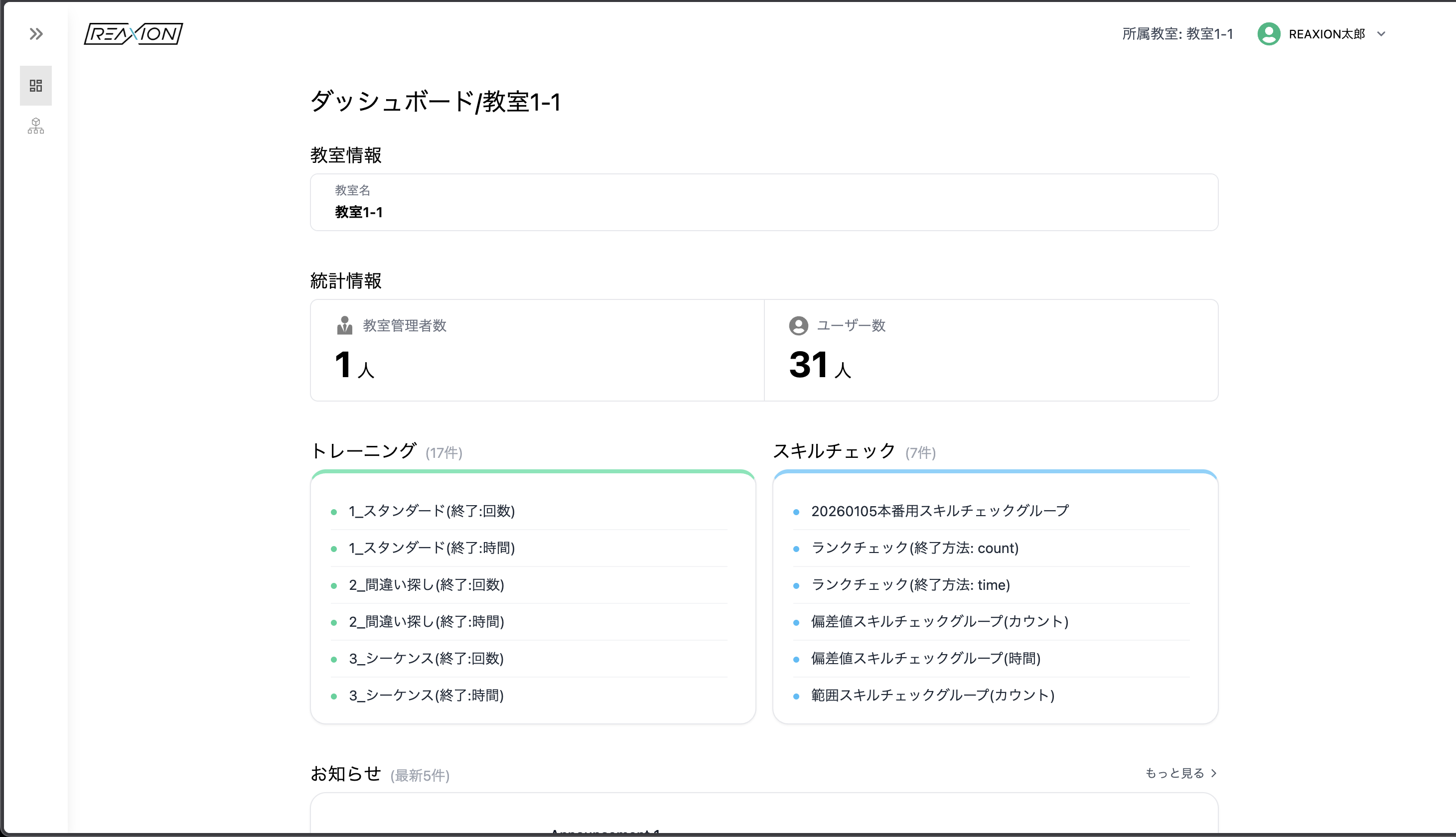 ダッシュボード画面