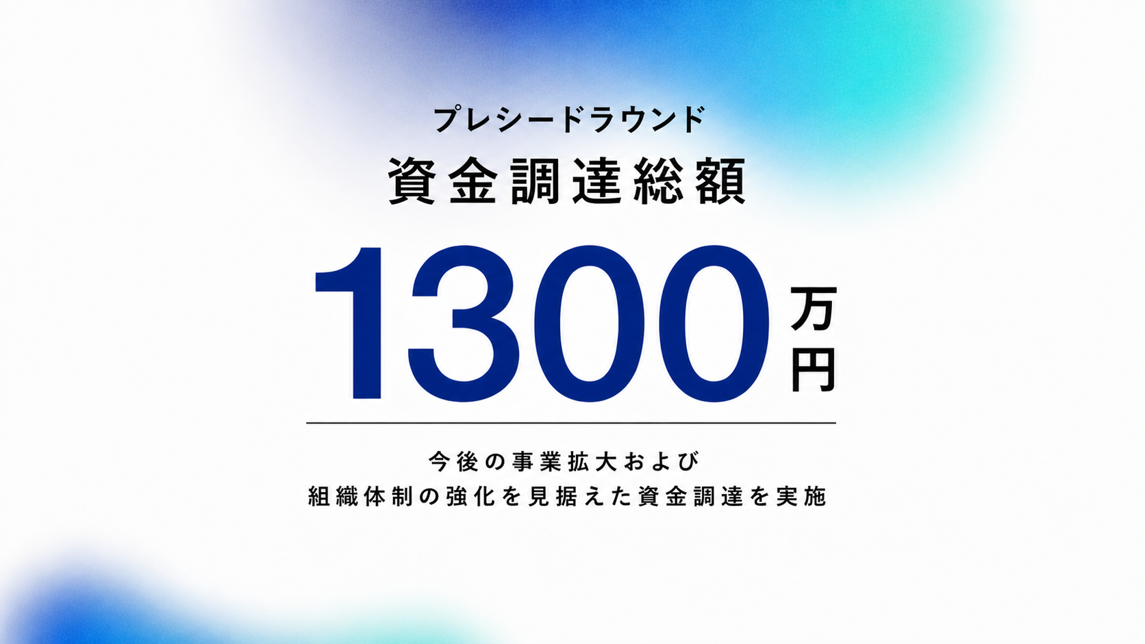 プレシードラウンド資金調達総額1300万円