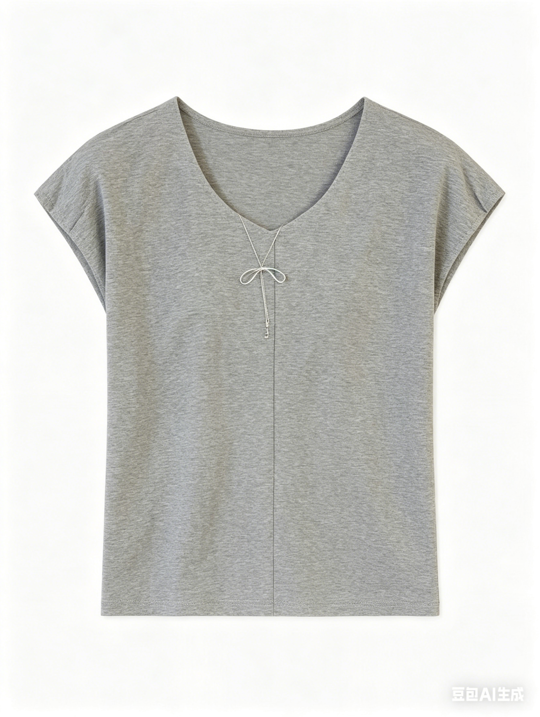 灰色V领蝴蝶结T恤
