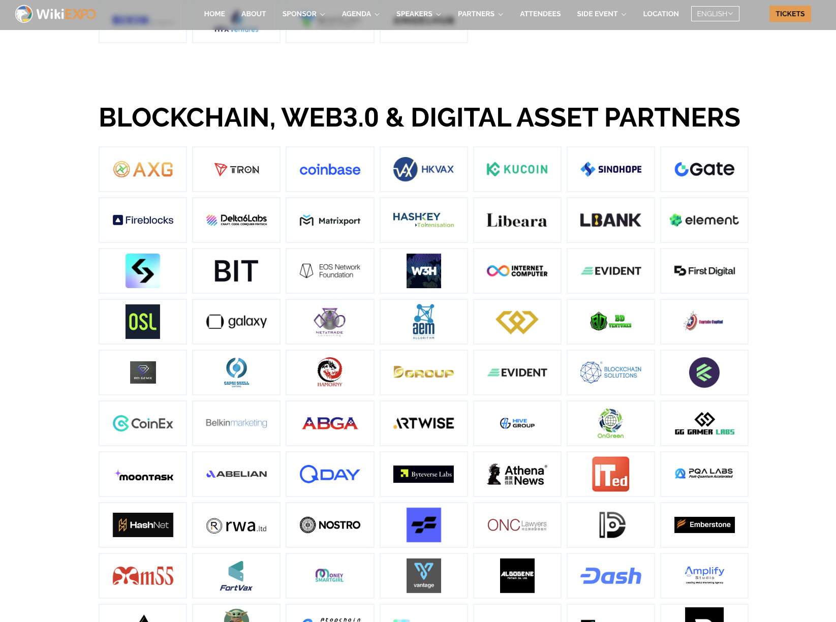 Wiki Finance Expo Hong Kong 2026 Blockchain, Web3.0 & Digital Asset Partners grid featuring Emberstone
