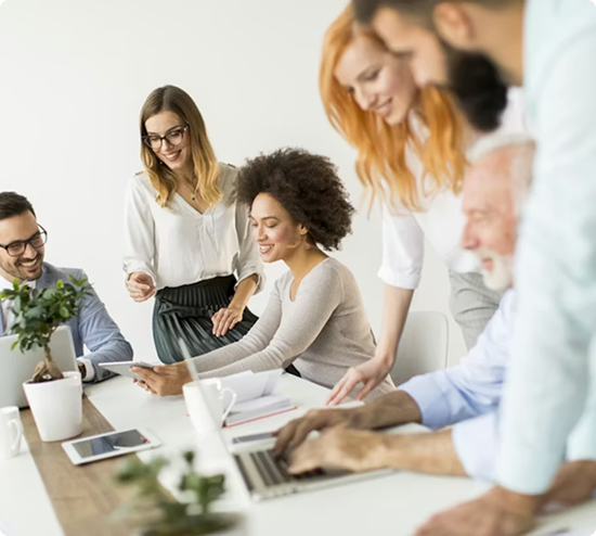 Team of professionals collaborating around a table
