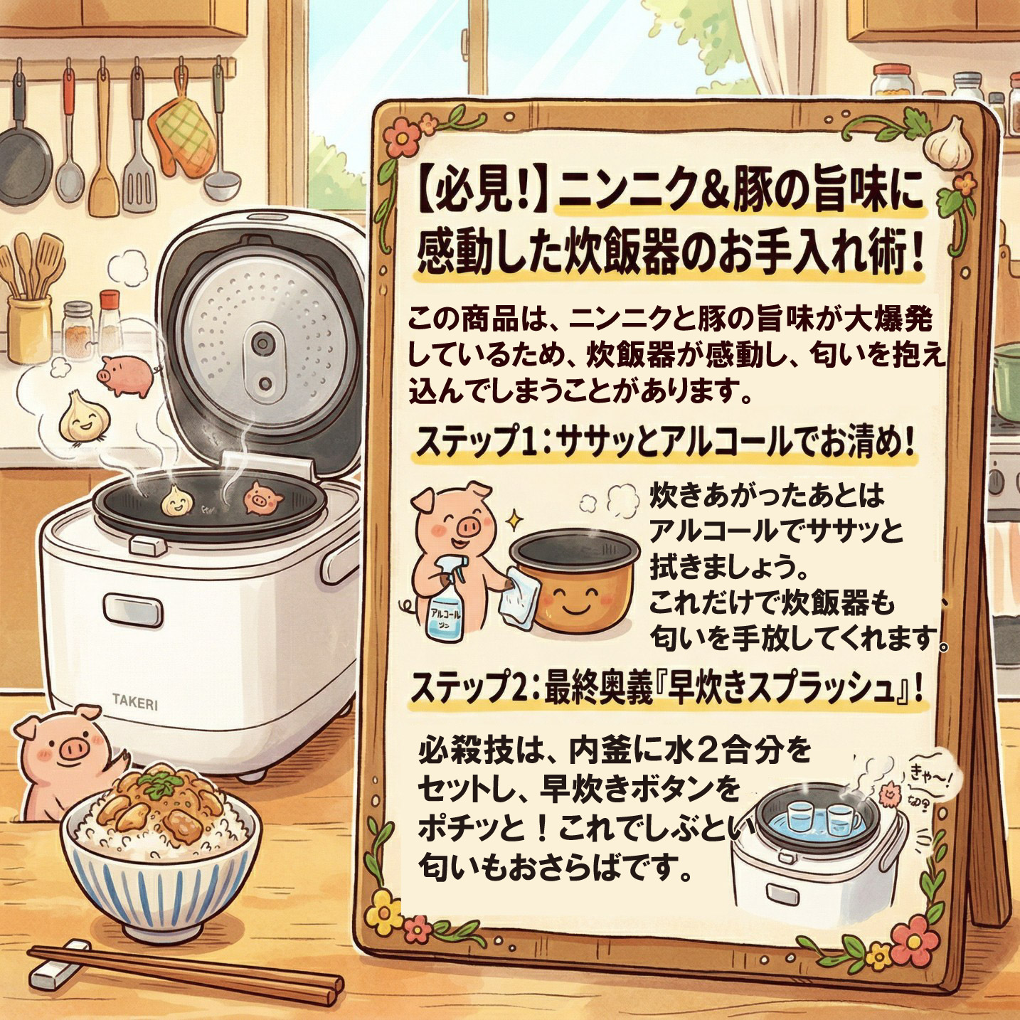 【必見！】ニンニク＆豚の旨味に感動した炊飯器のお手入れ術 - アルコールで拭く、早炊きスプラッシュ