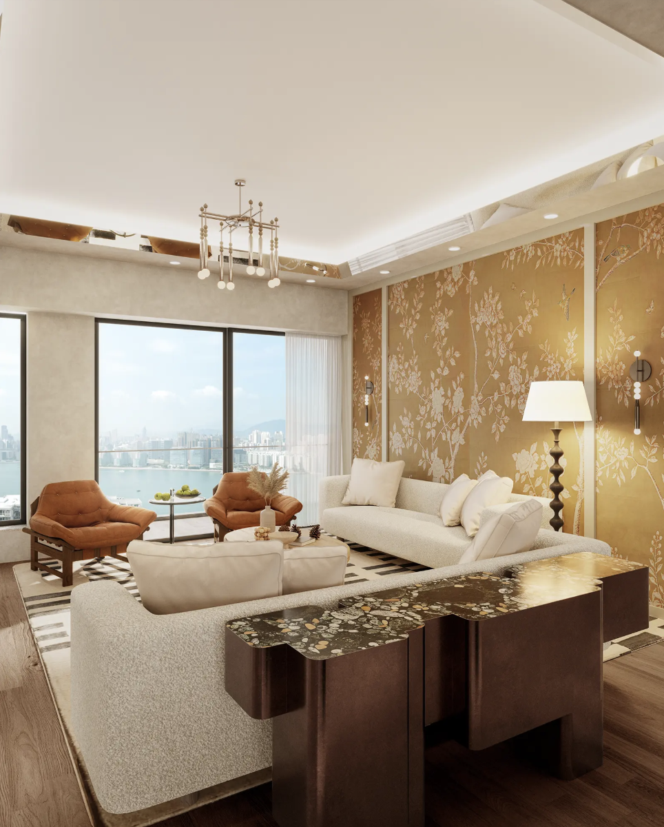 皇都 State Pavilia 示範單位客廳,盡覽維港海景