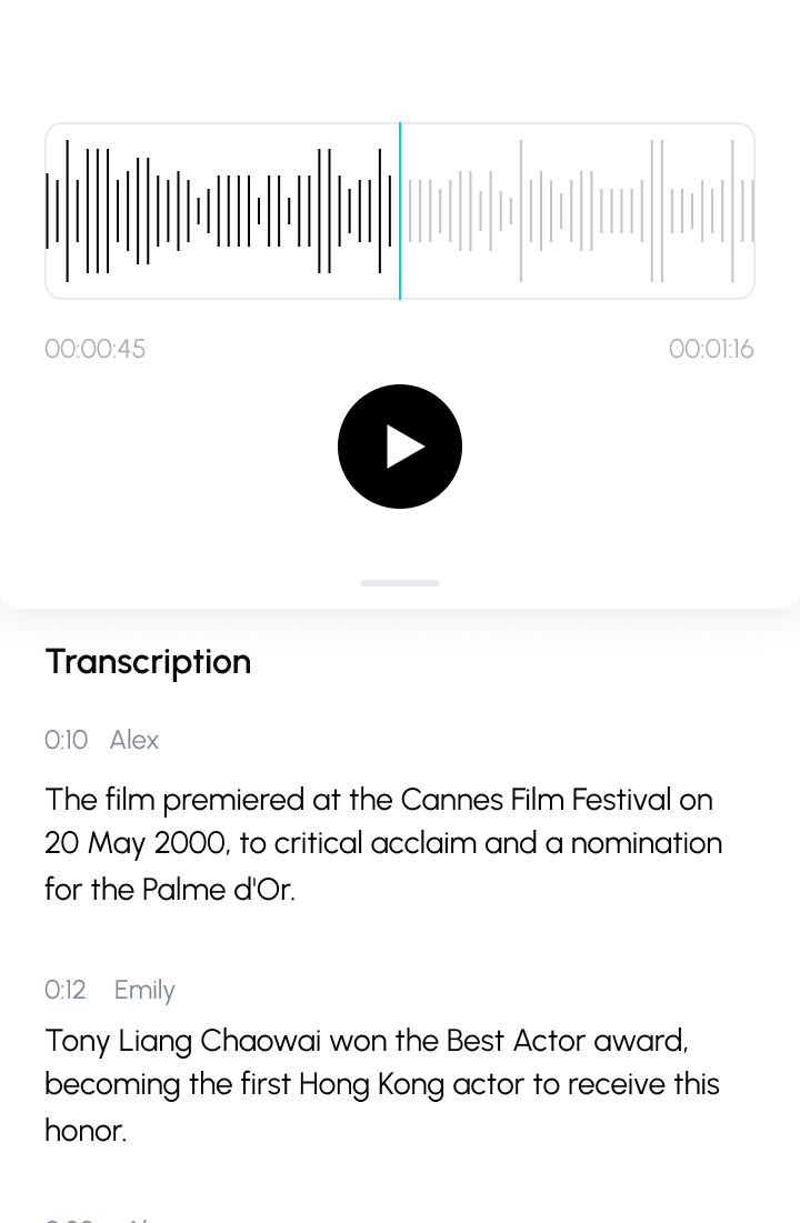 Record conversations - Audio waveform with transcription