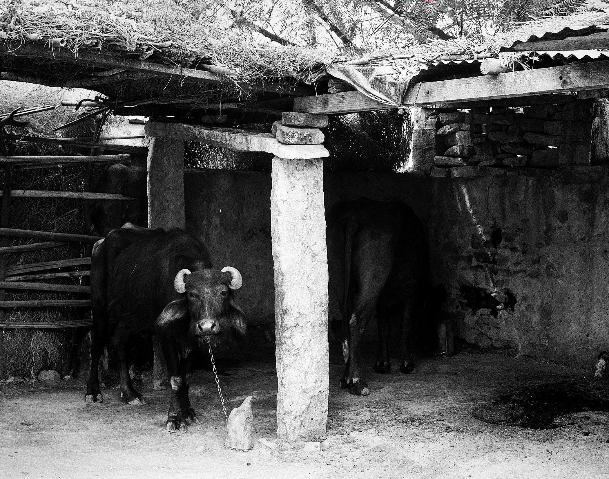 Potter sitting with large clay pots