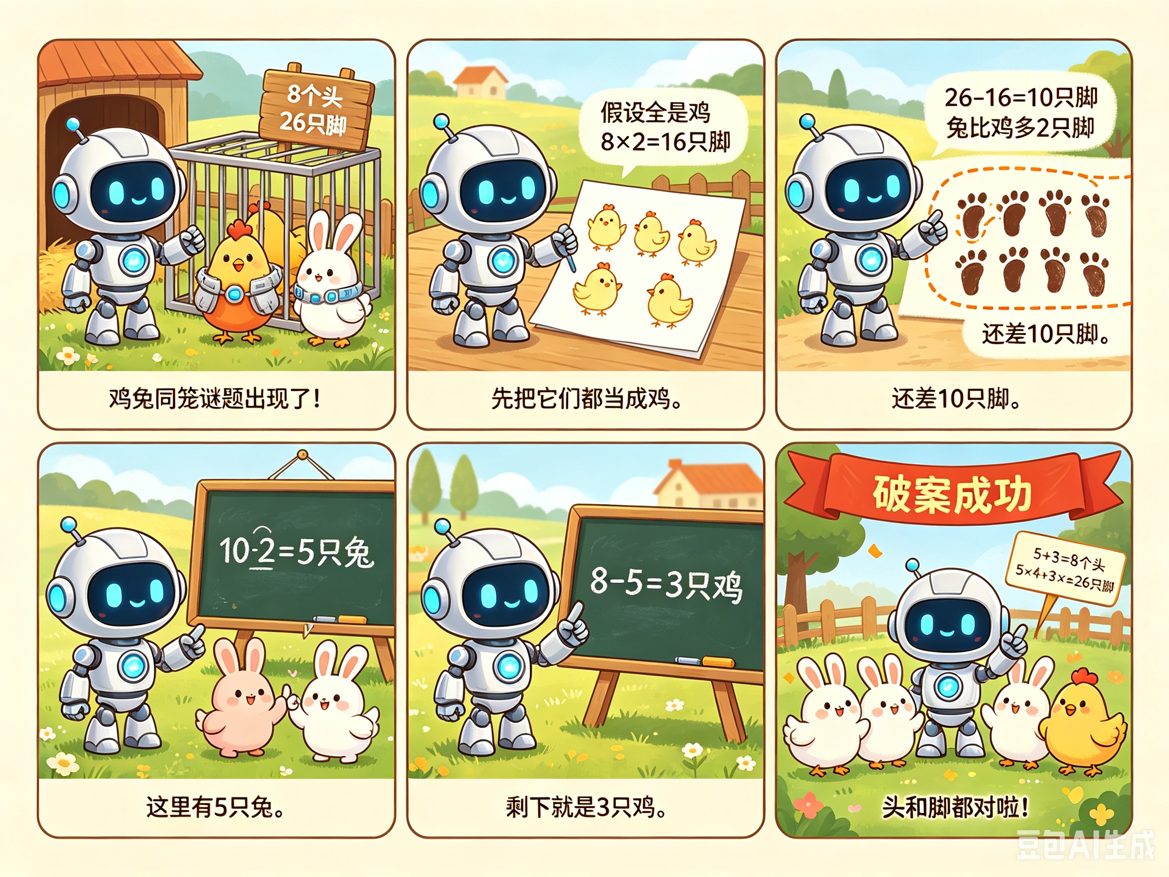 阿双带你解鸡兔同笼 — 六格漫画