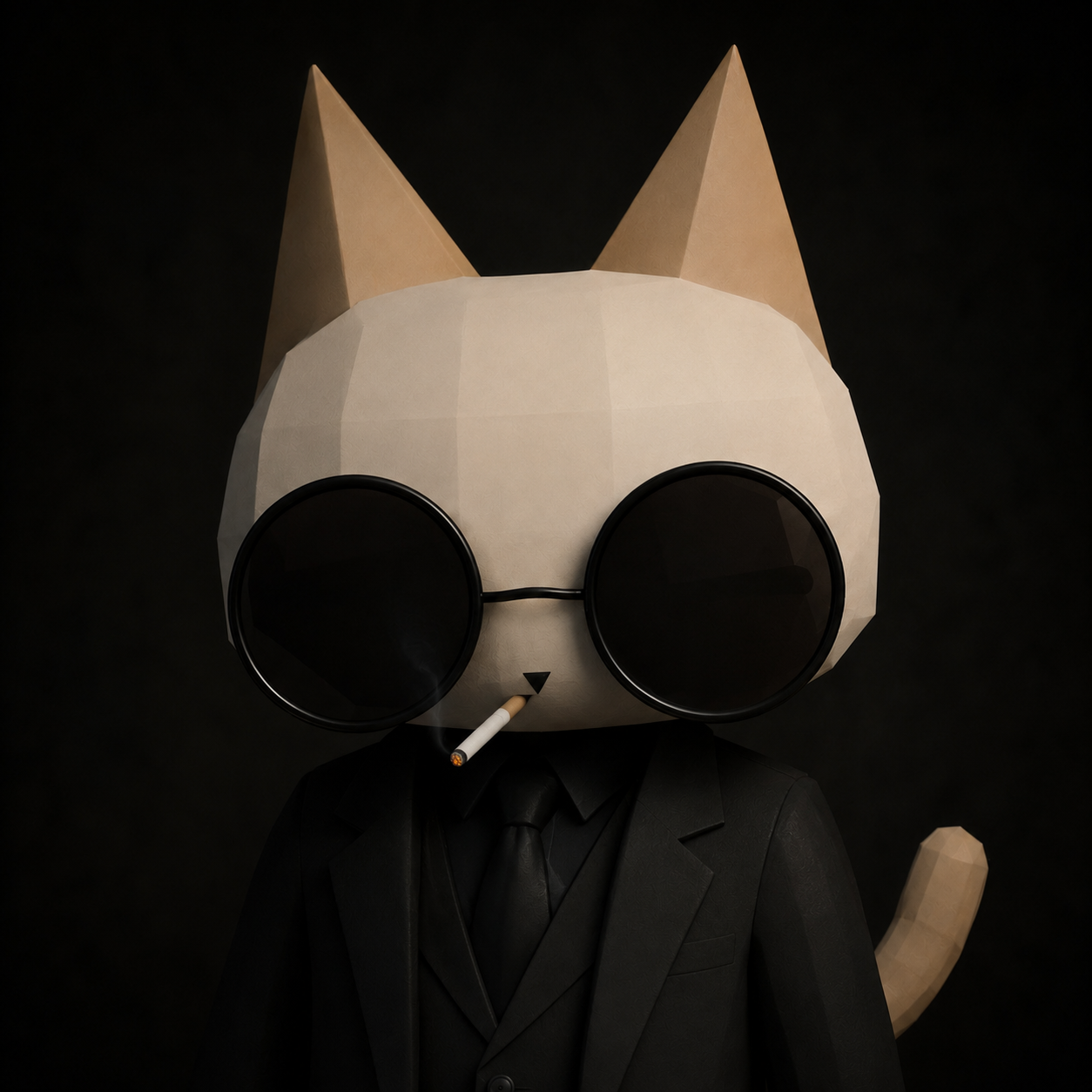 Wisker — studio portrait, black suit, cigarette.