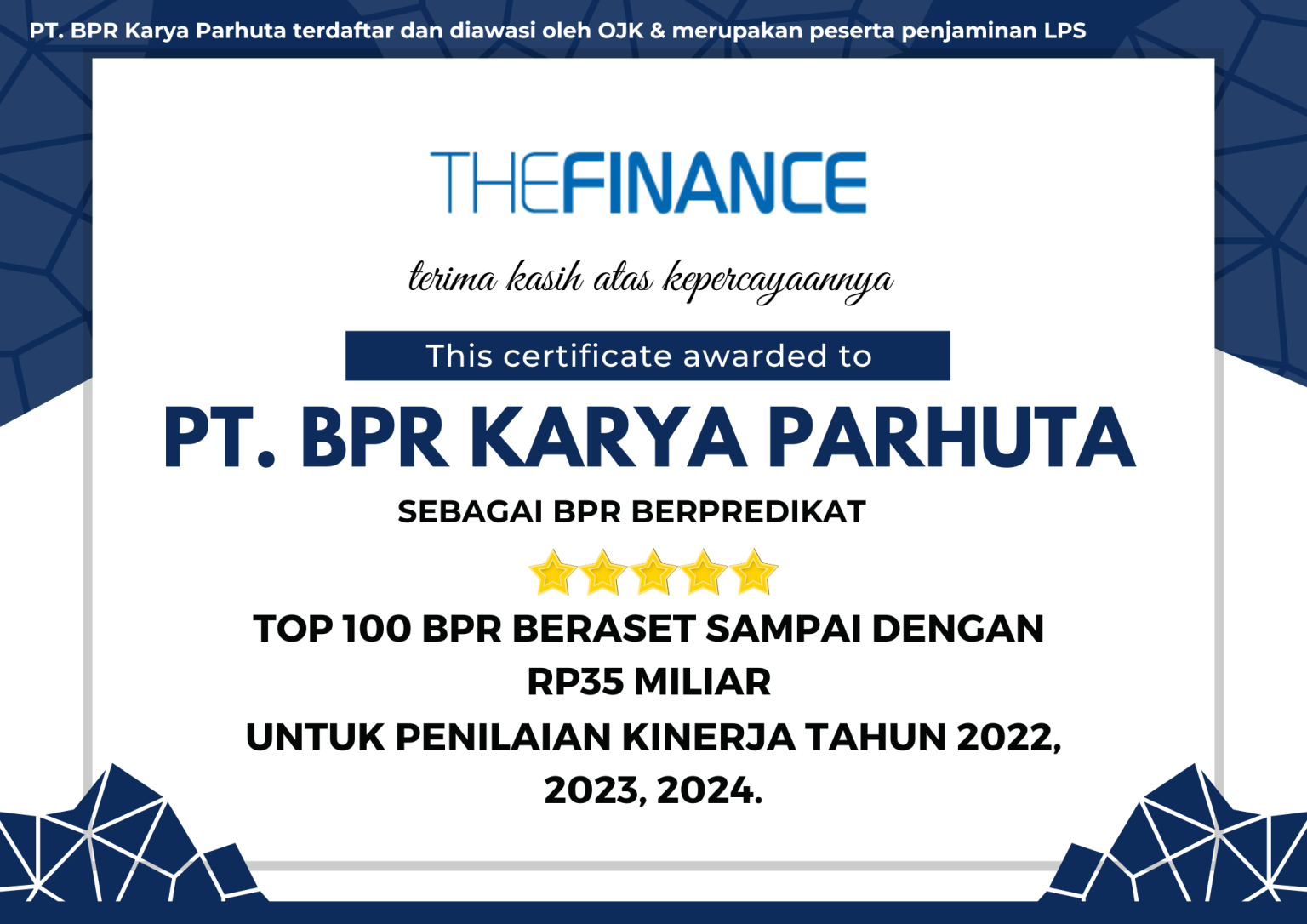 Top 100 BPR Bintang 5 TheFinance 2025