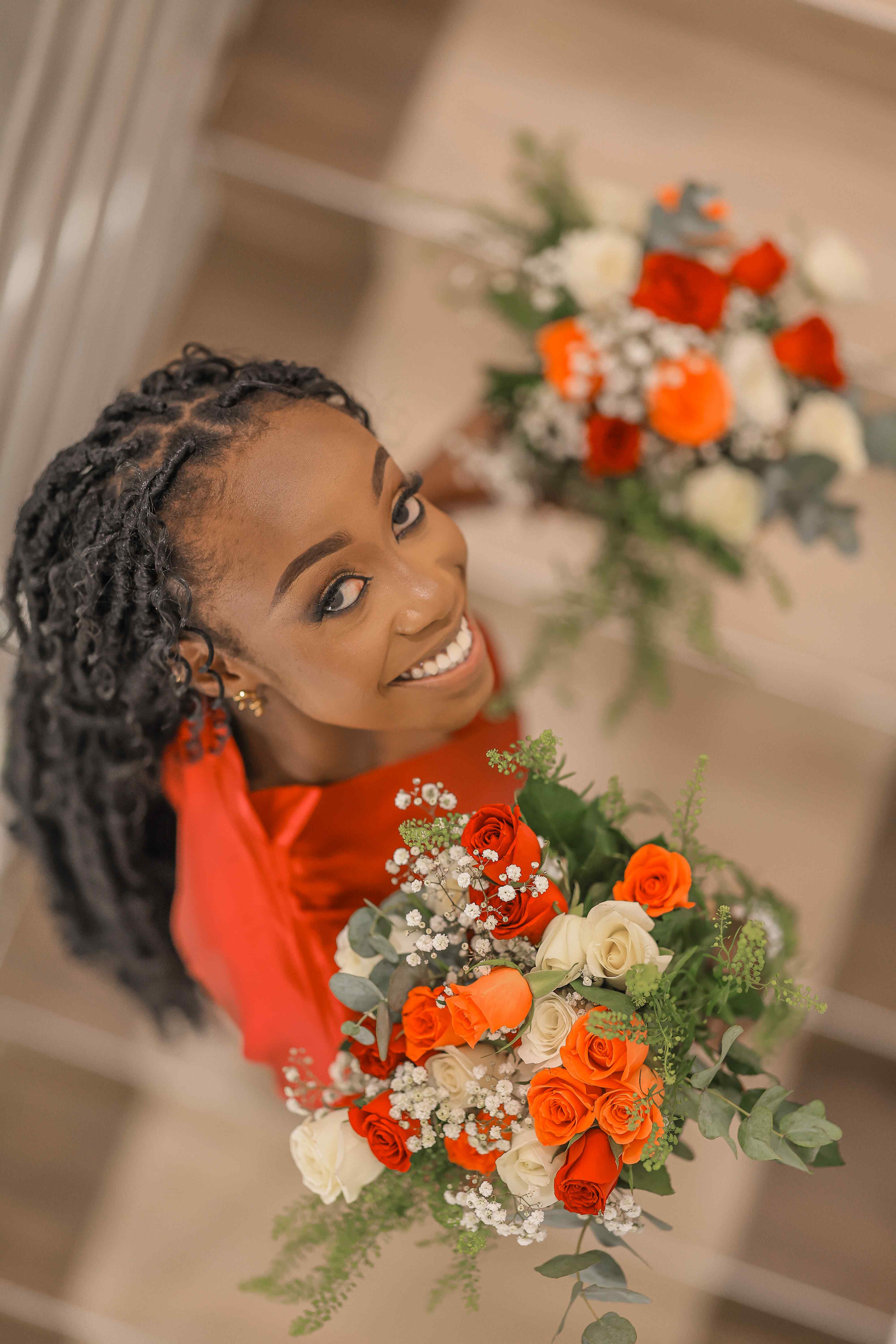 Bride with vibrant bouquet