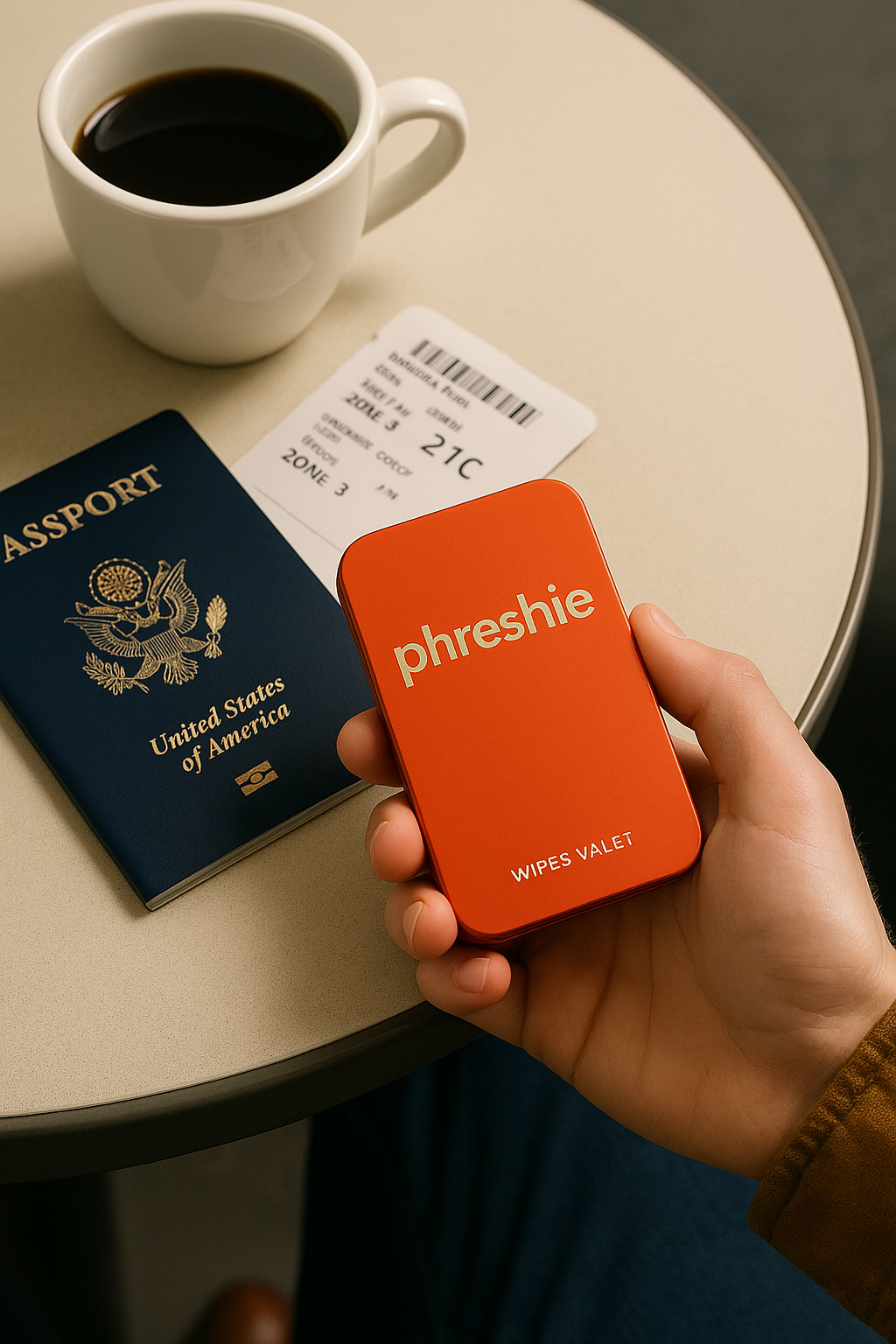 Phreshie at the airport with passport