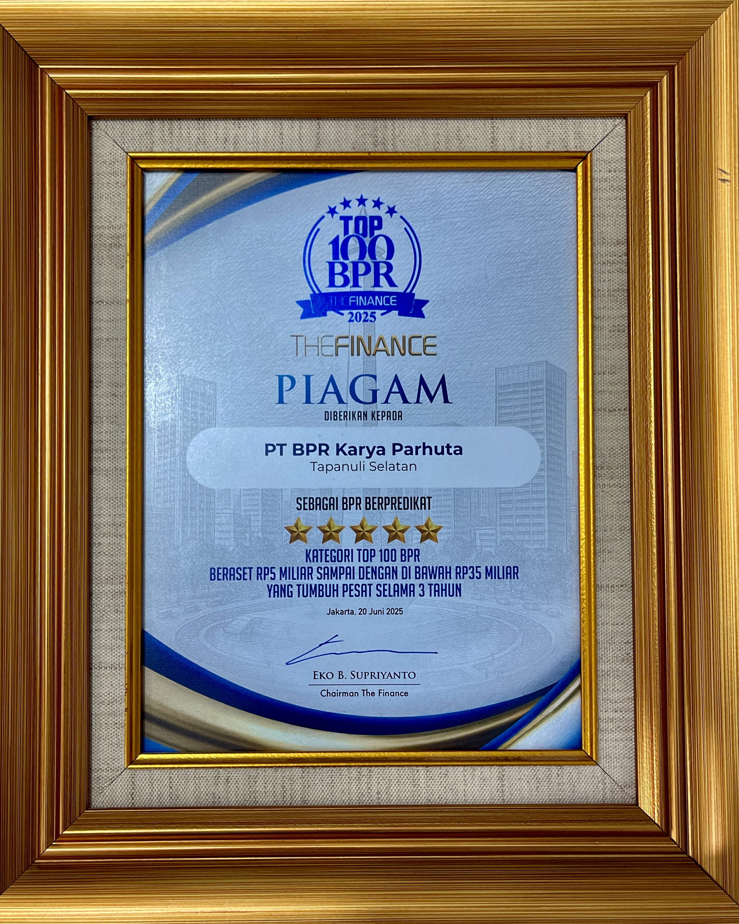 Piagam Top 100 BPR TheFinance 2025