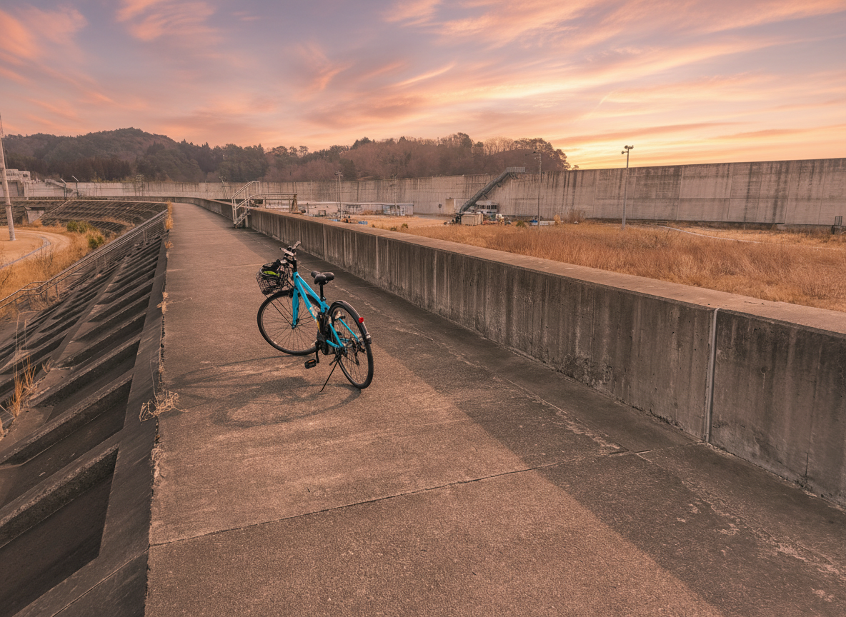 E-bike riding on the Taro seawall at sunset