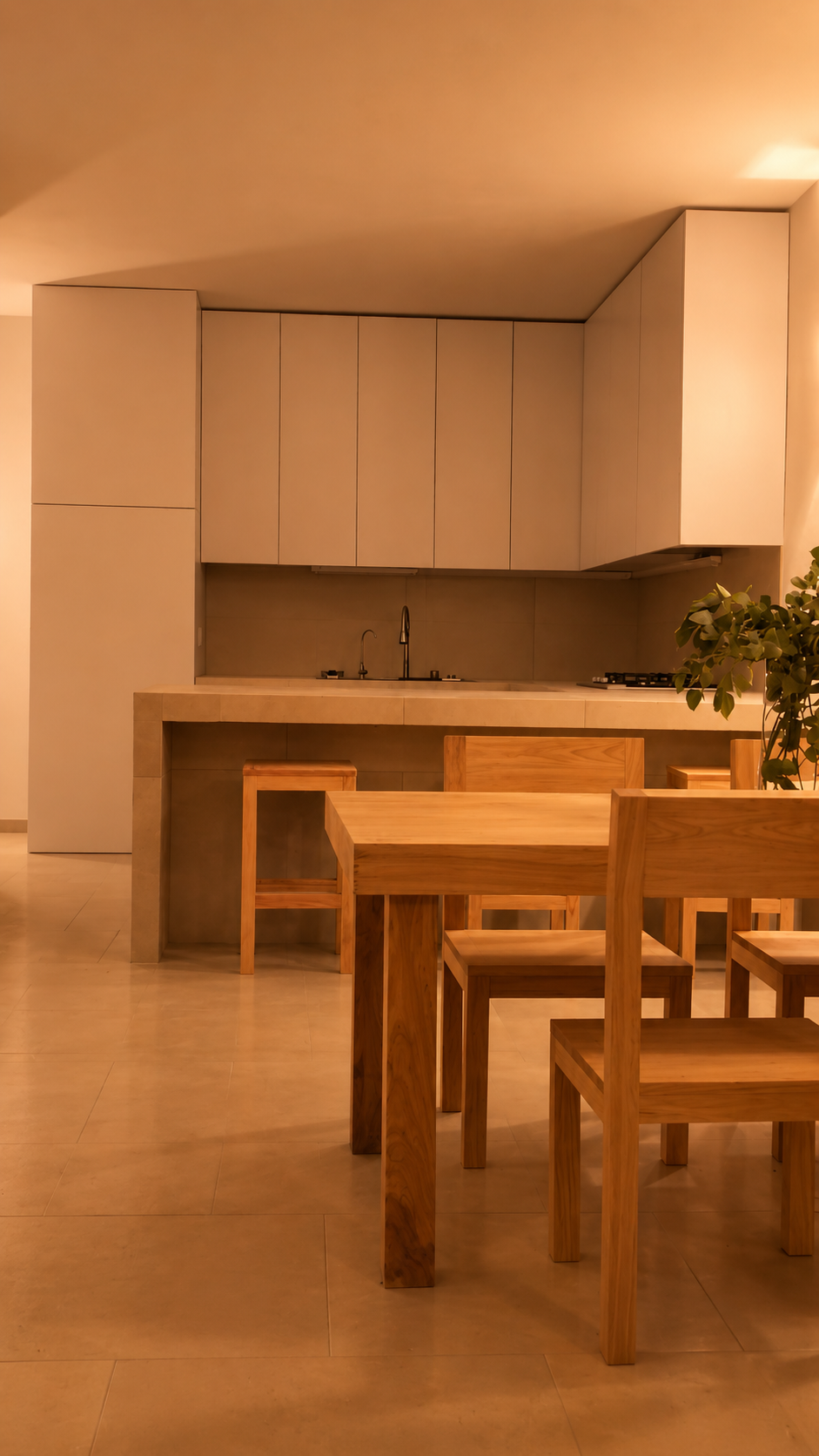 Cocina y comedor con ambiente cálido