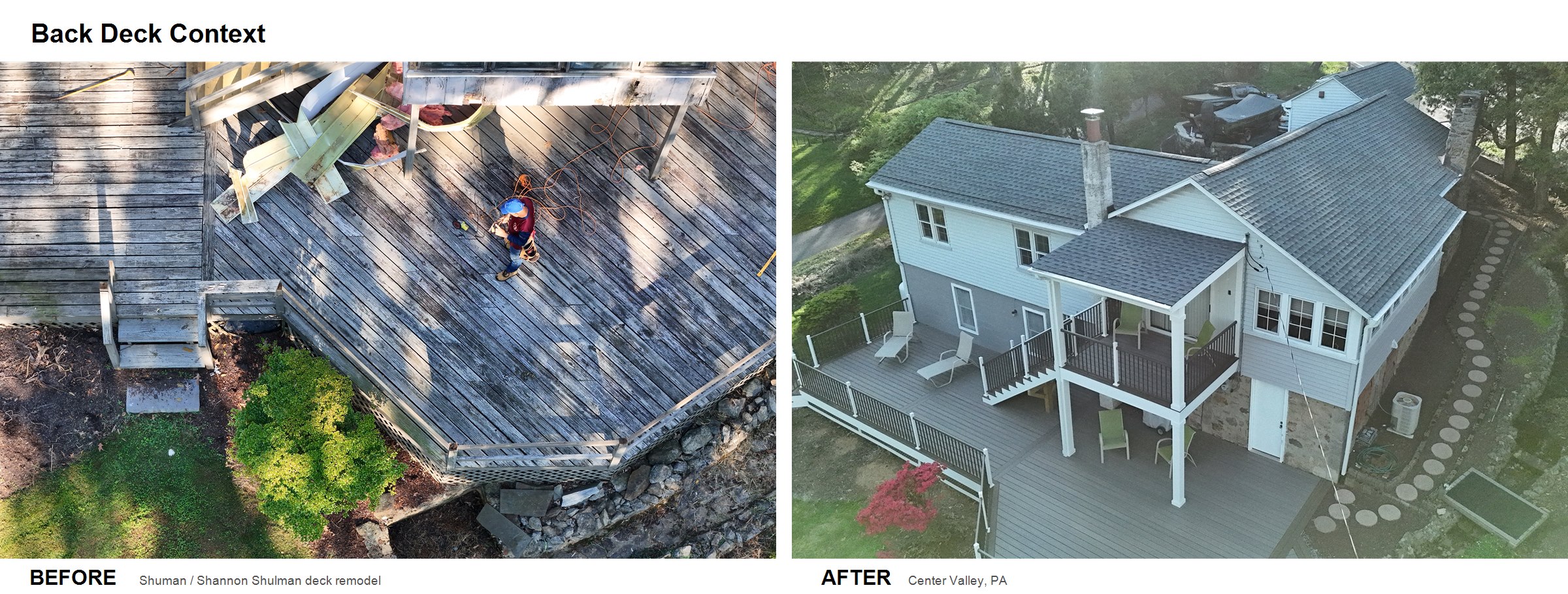 Before and after back deck context showing complete transformation