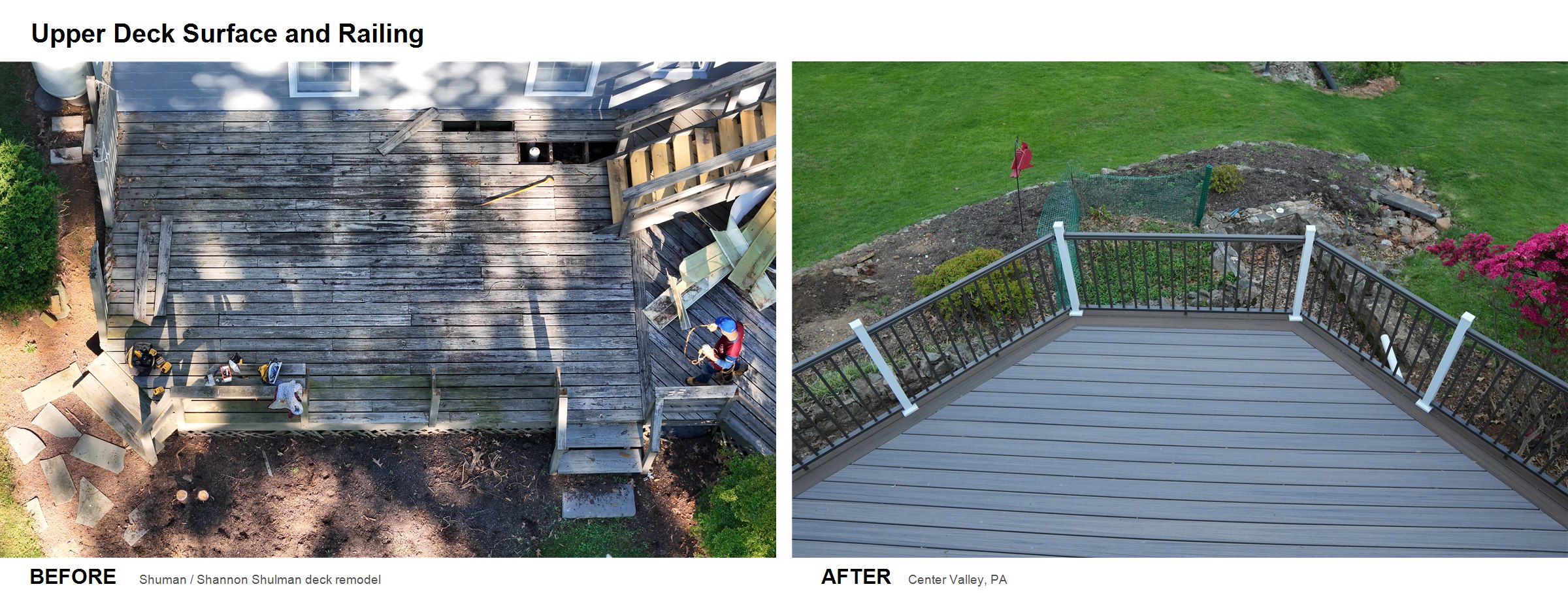 Before and after upper deck surface and railing detail