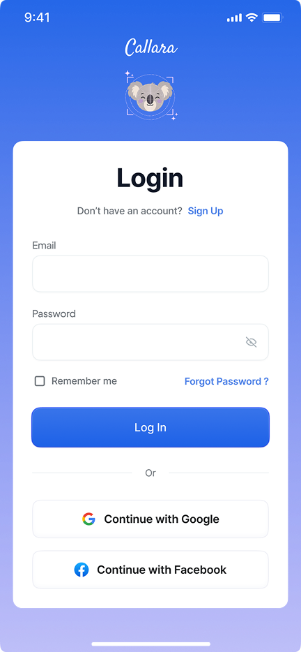 Login screen