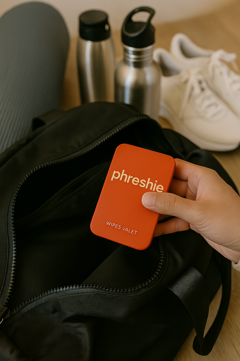 Phreshie in a gym bag