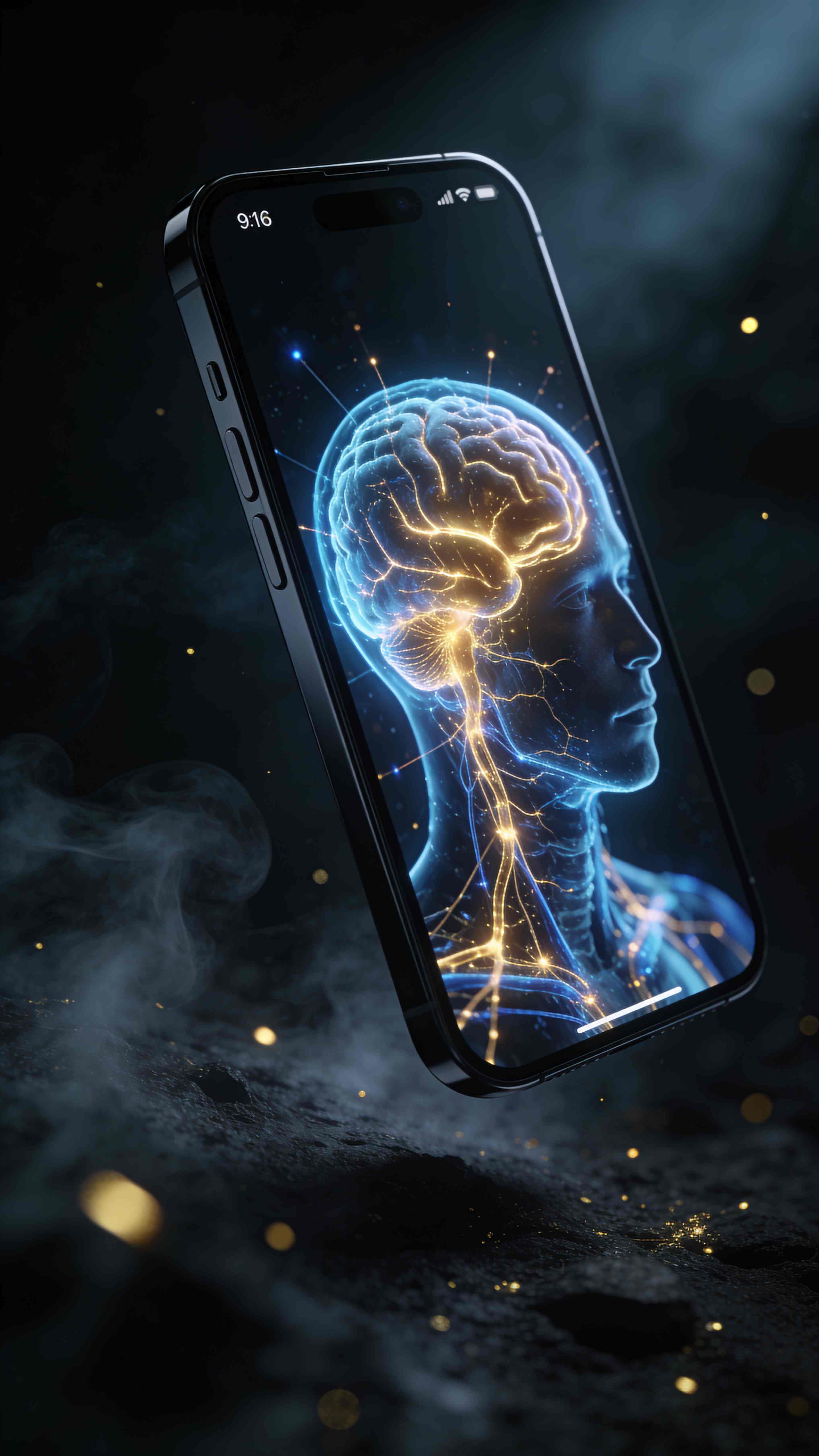 Phone showing AI neural visualization content