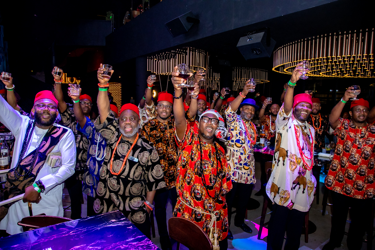 Large group toasting celebration