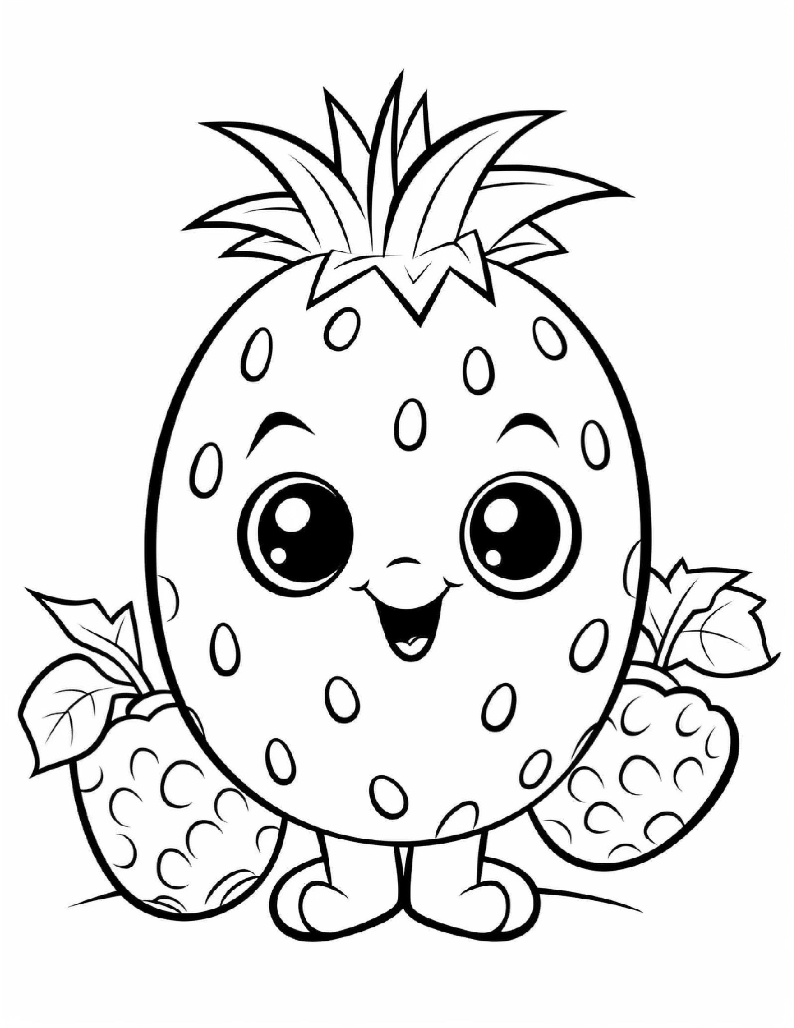 Personagem kawaii abacaxi-morango para colorir