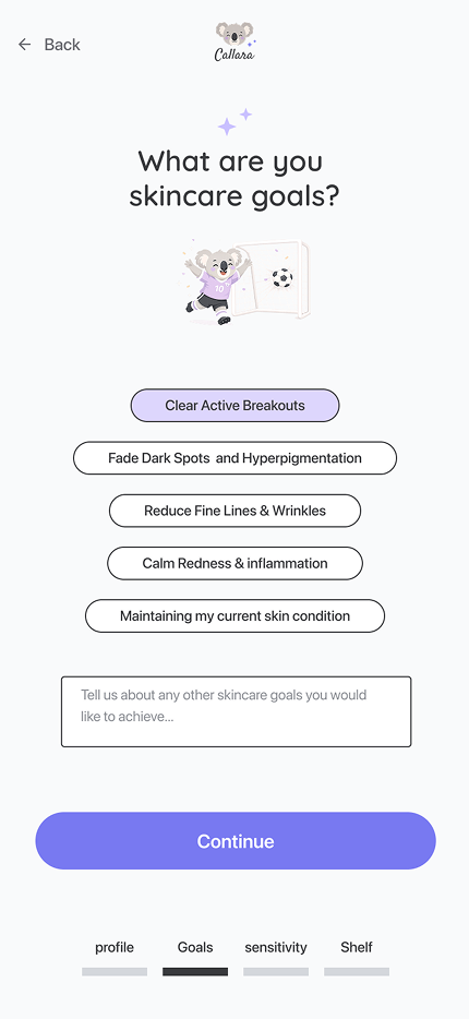 Skincare goals selection screen