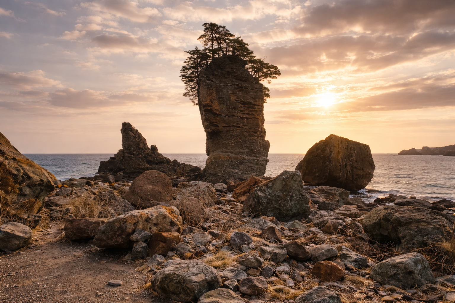 Sannoiwa rocks at sunset - iconic rock formations of the Sanriku coast