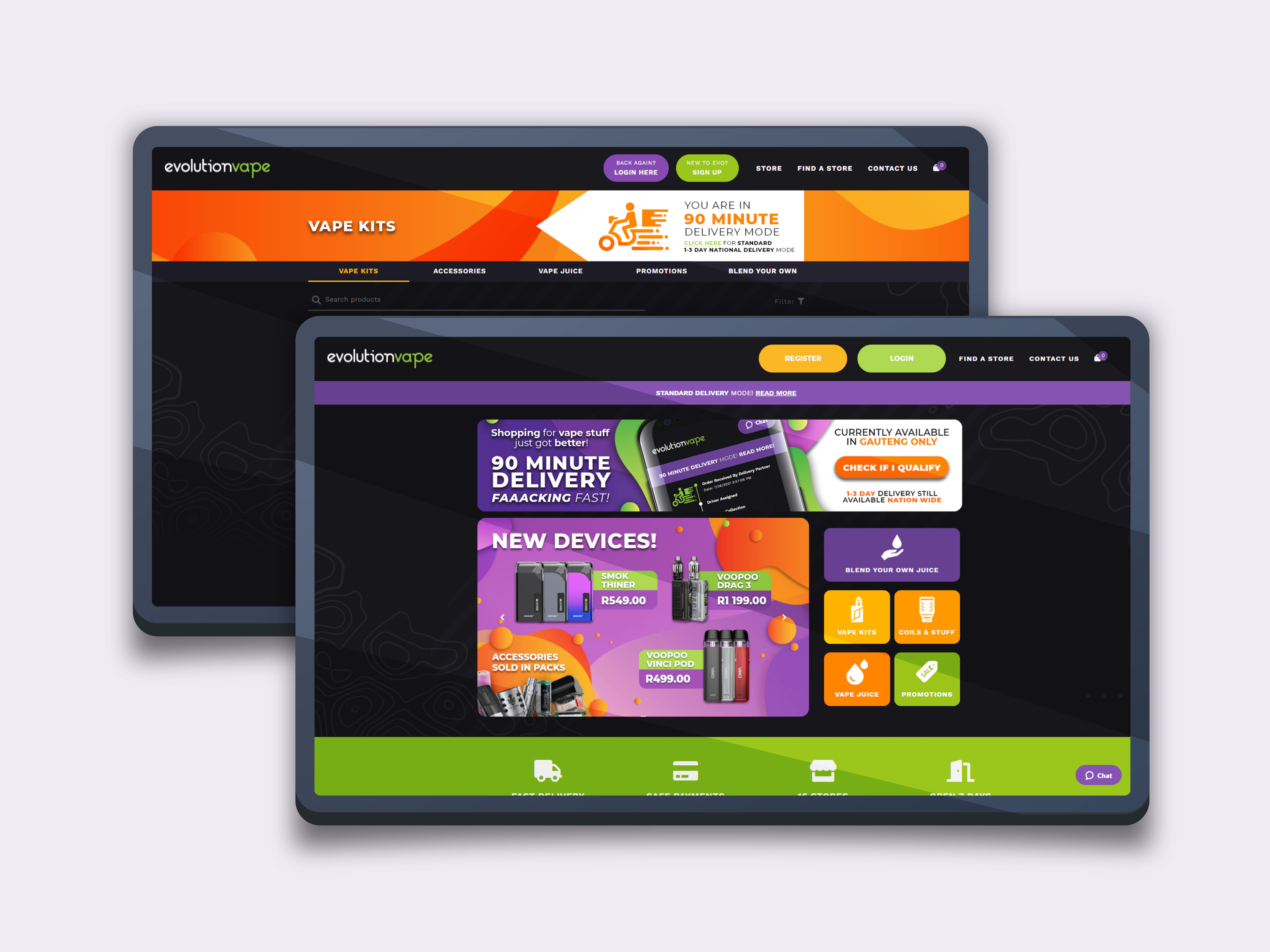 Evolutionvape website redesign and launch of a 90-minute on-demand ordering and delivery platform