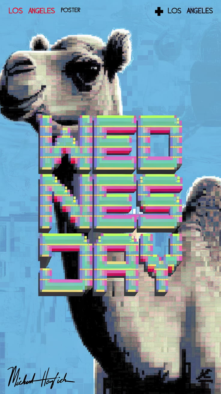 Pixelated polar bear art with WED NEE text