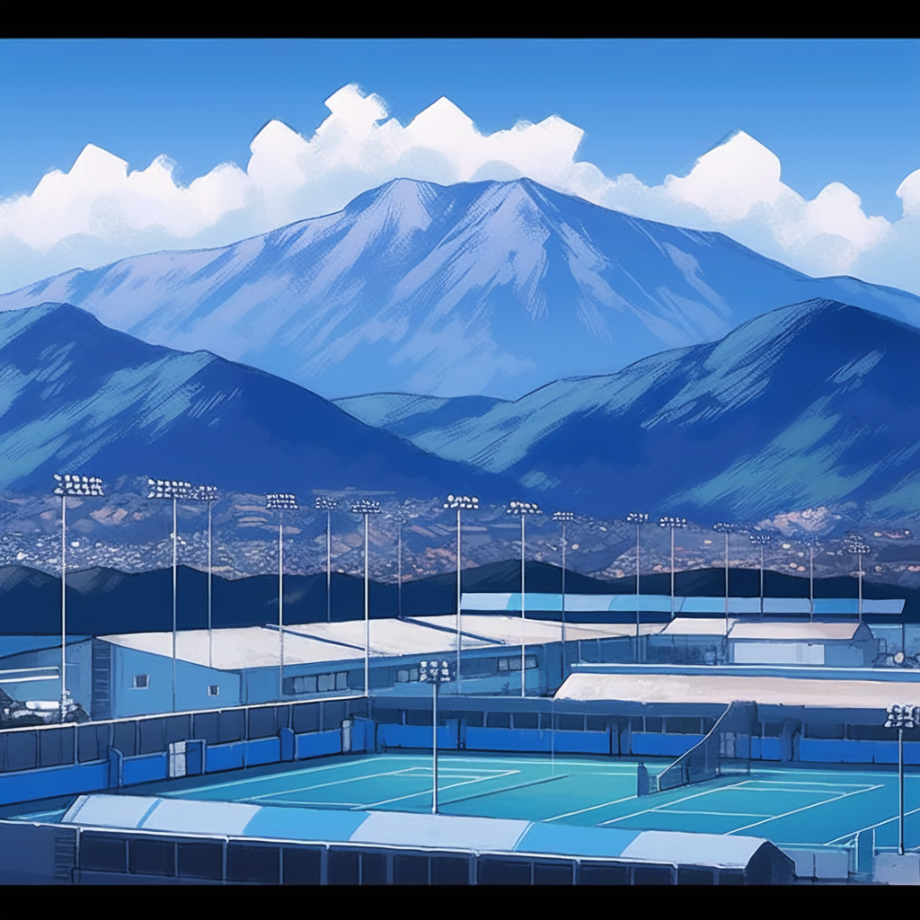 Tennis courts with mountain backdrop