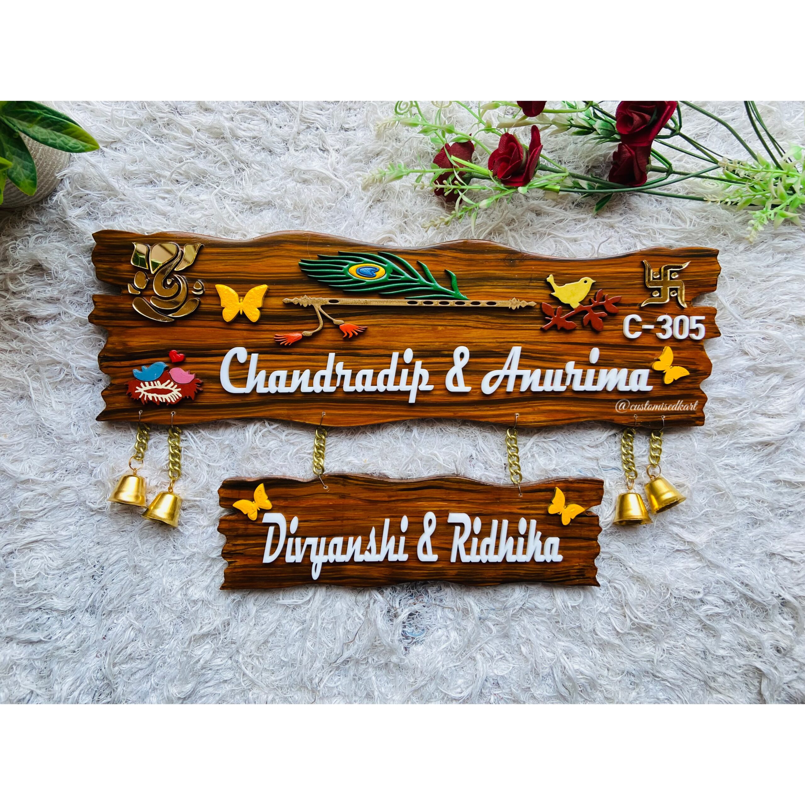 Ganesha Blessing Wooden Board with Bells