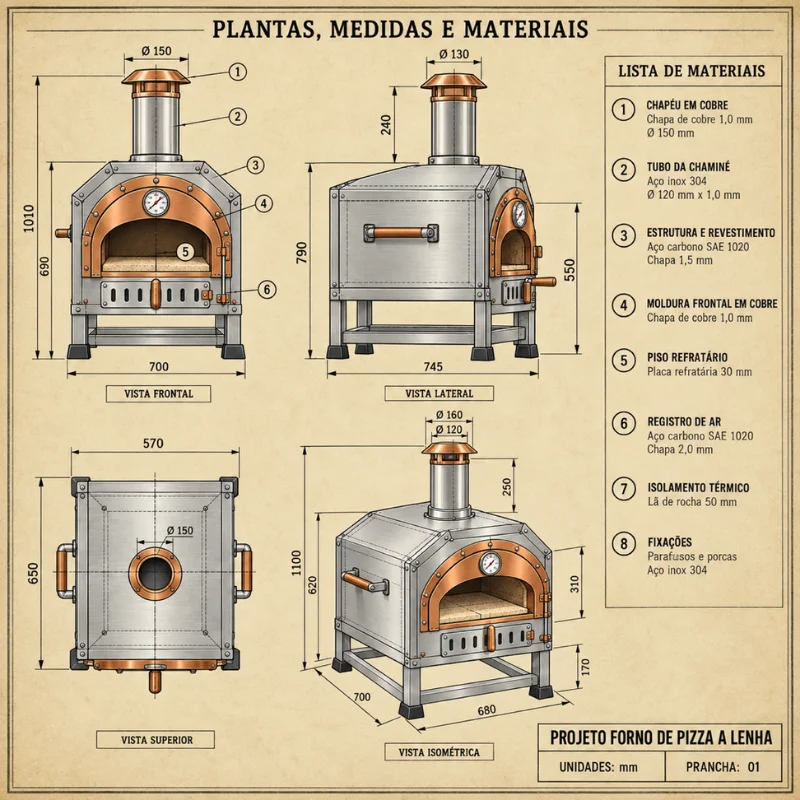 Plantas, medidas e materiais