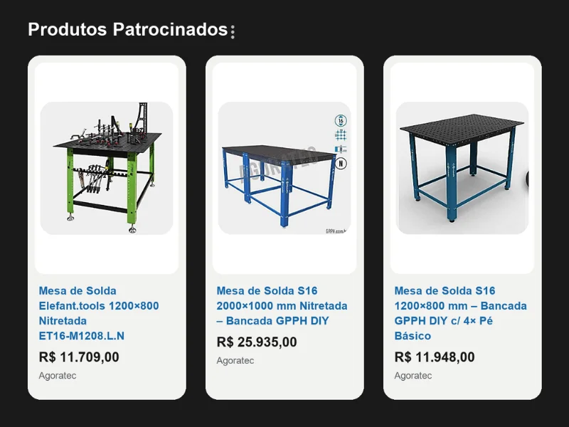 Produtos patrocinados com mesas de solda