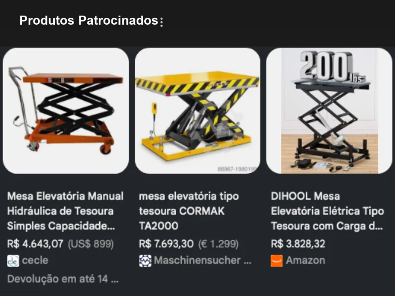 Mesas elevatórias prontas à venda