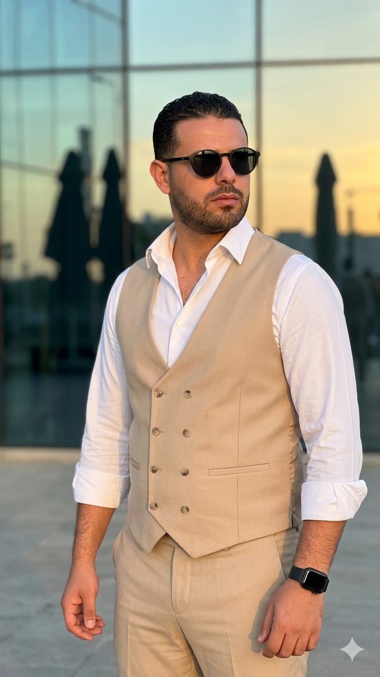 Homme portant un gilet beige