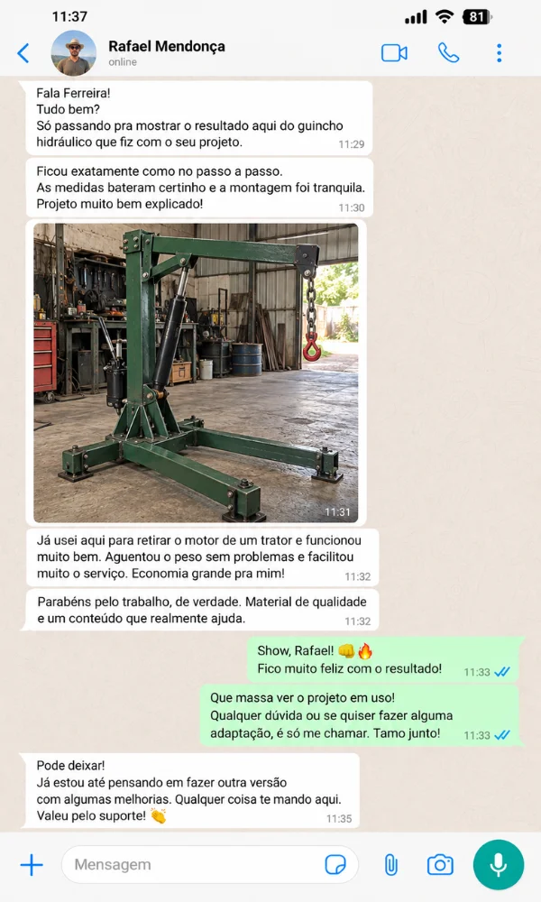 Depoimento do Rafael Mendonça com guindaste verde