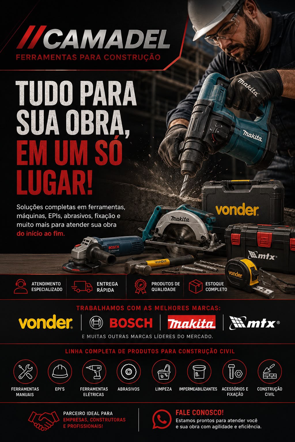 Ferramentas profissionais Camadel em um canteiro de obras