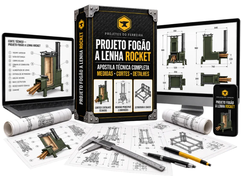 Mockup do projeto do fogão a lenha rocket