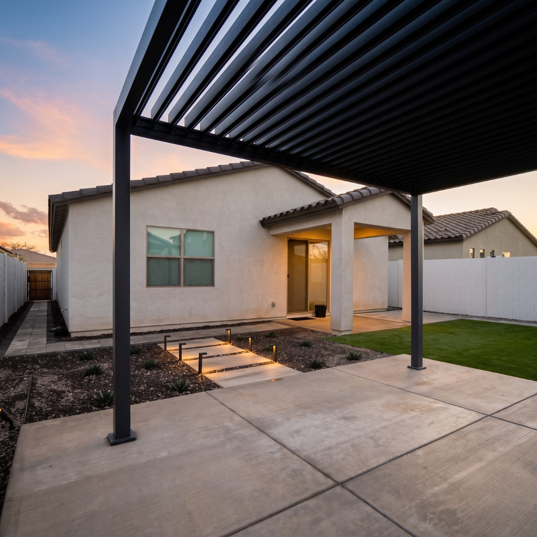 Gray Pergola Dining Patio