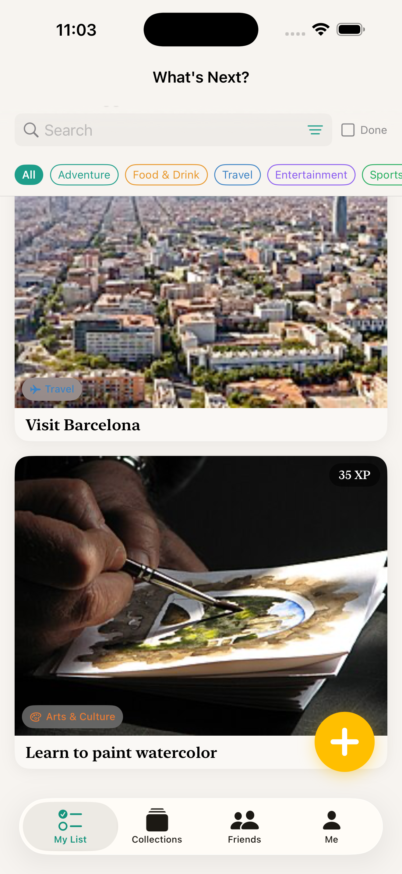 XPList app showing your experience list