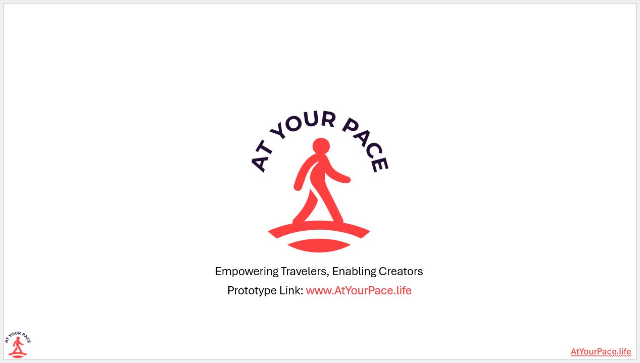 At Your Pace - Title Slide - Empowering Travelers, Enabling Creators