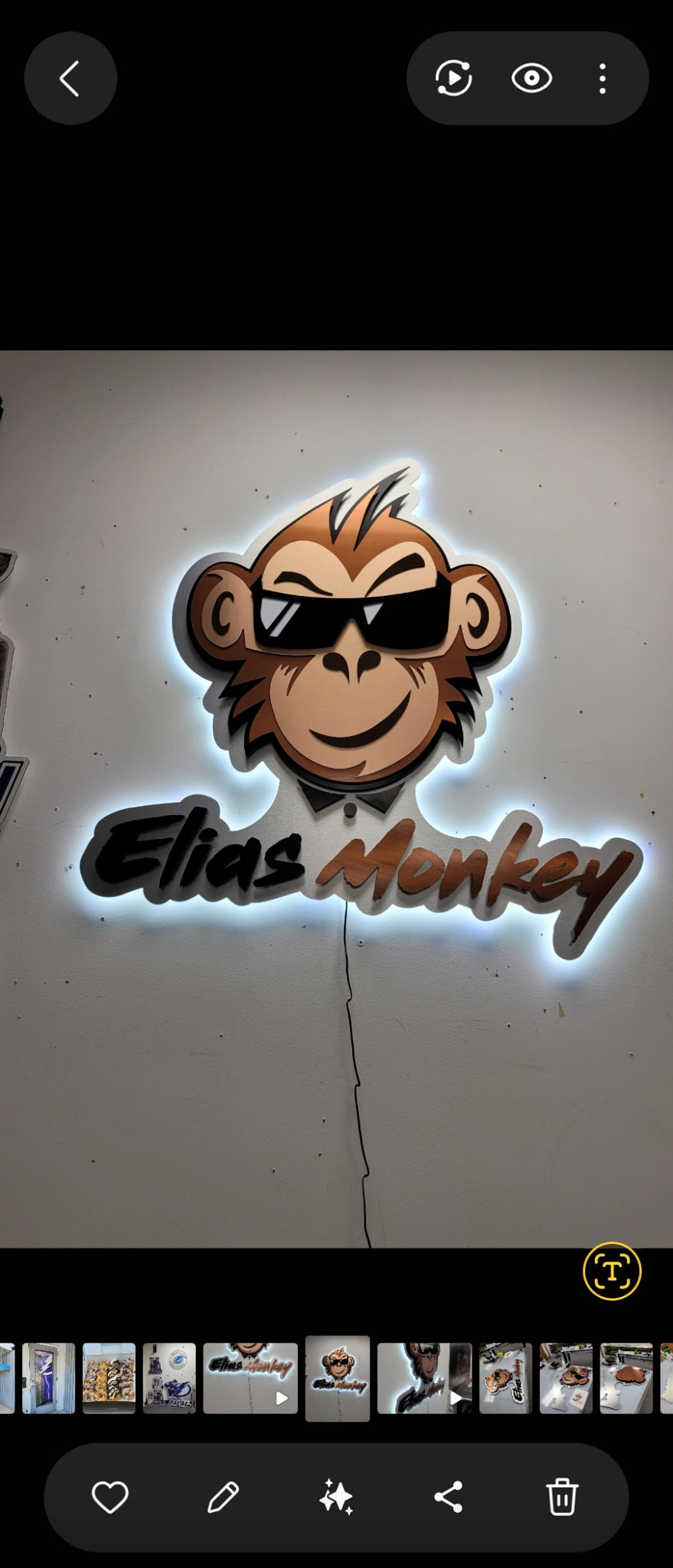 Elias Monkey fully custom backlit painted character logo sign with halo lighting