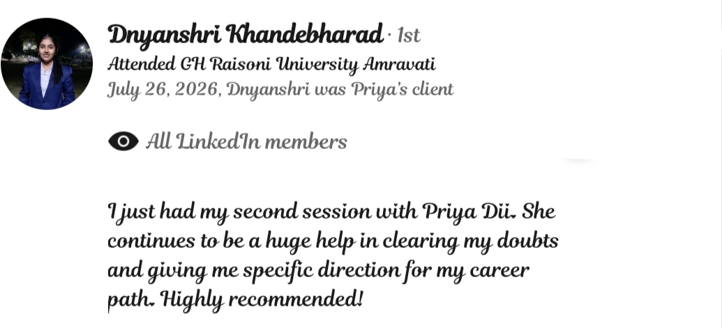 LinkedIn testimonial from Dnyanshri Khandebharad