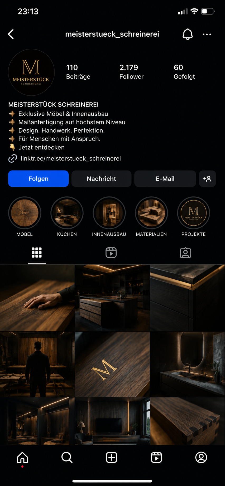Meisterstück Schreinerei Instagram profile
