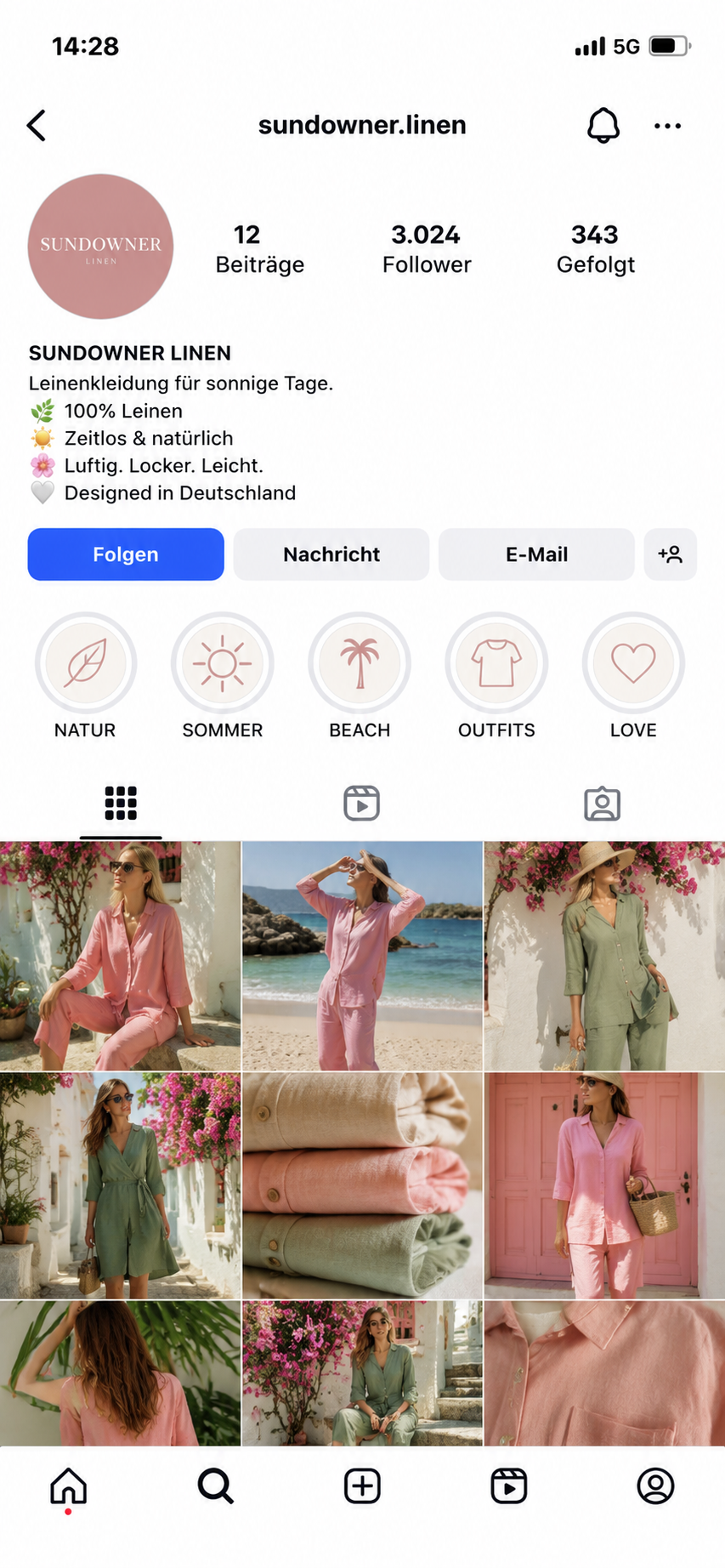 Sundowner Linen Instagram profile