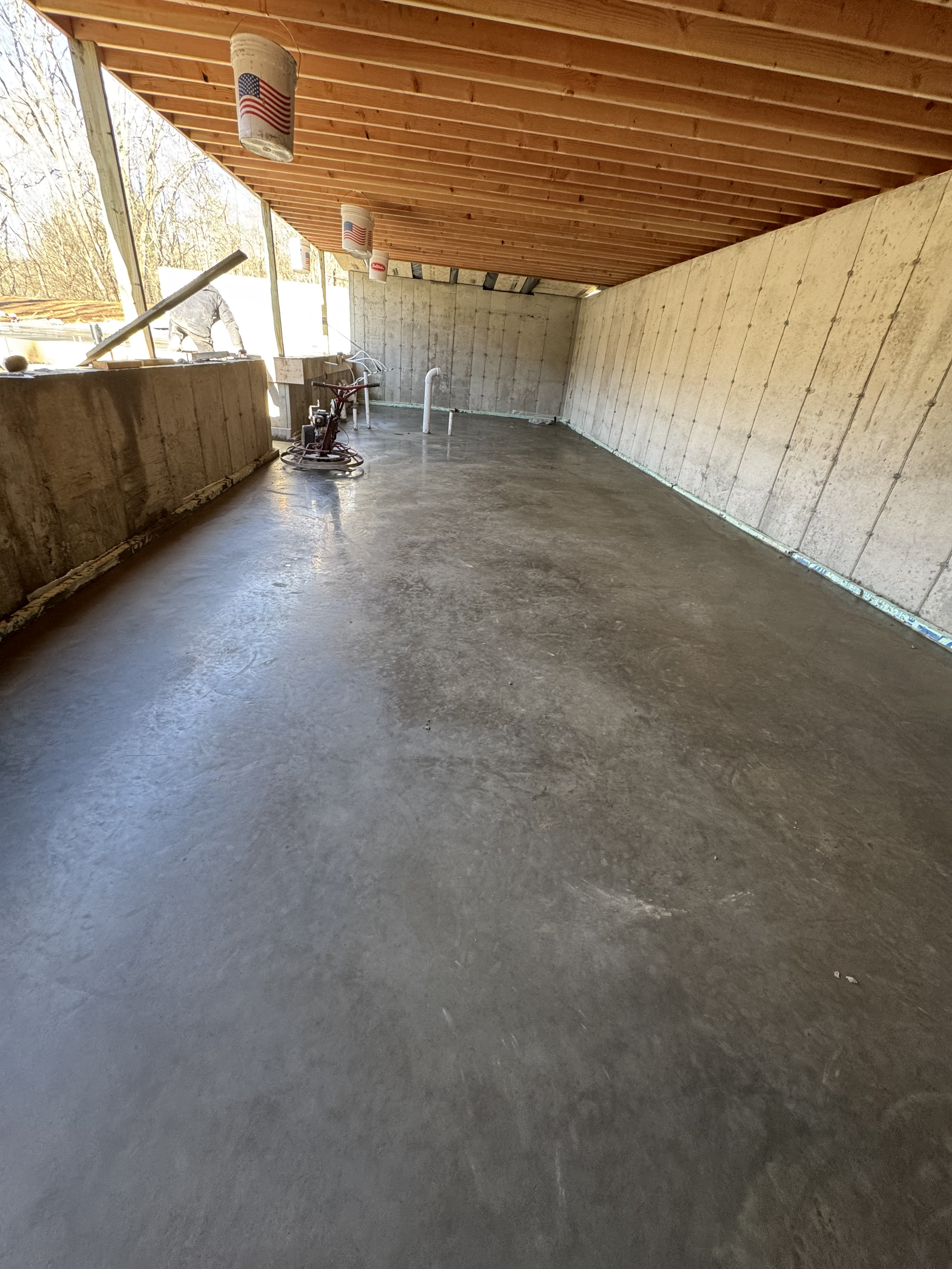 Basement concrete floor with power trowel finish