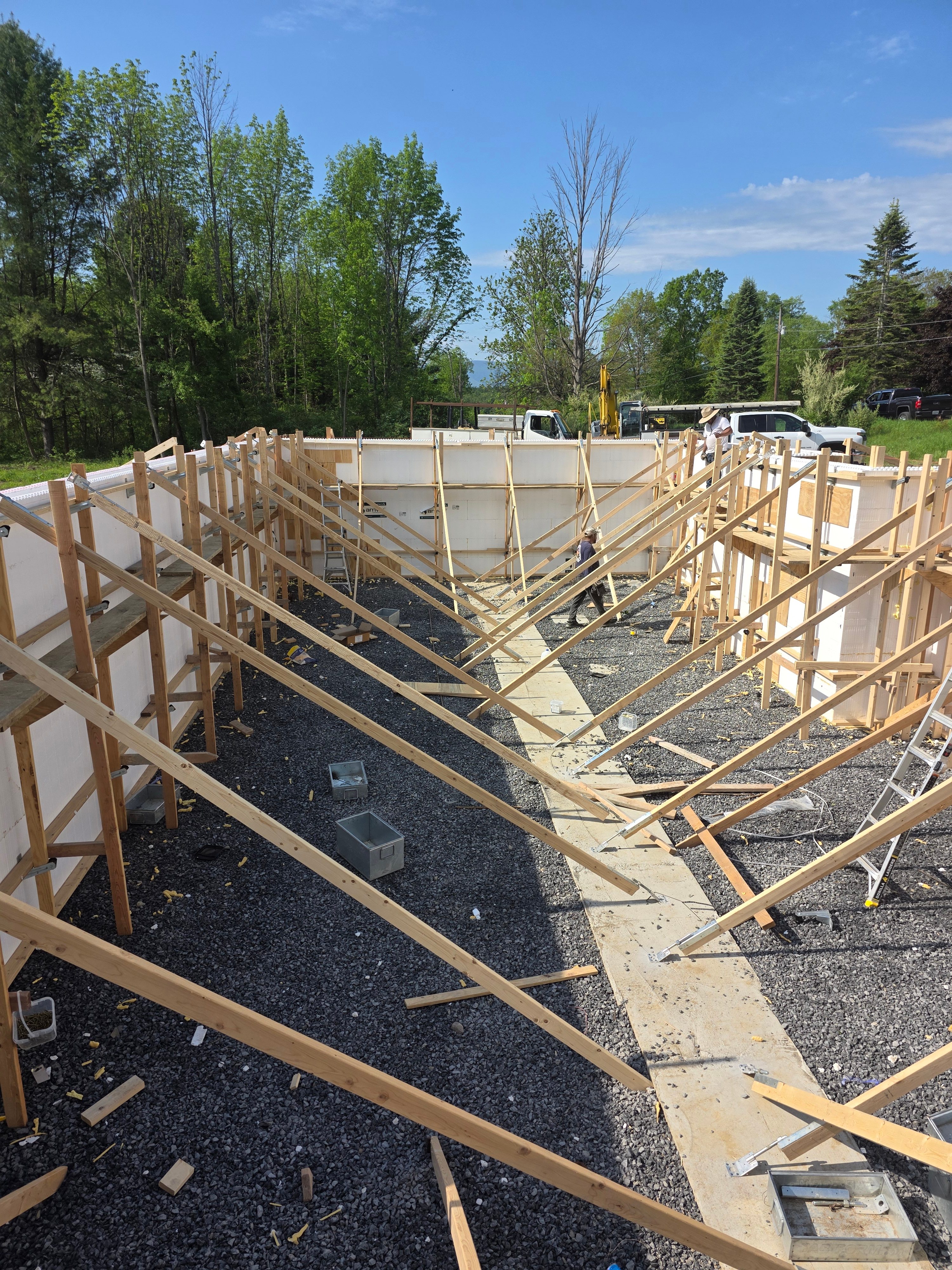 Large ICF foundation with extensive wooden bracing