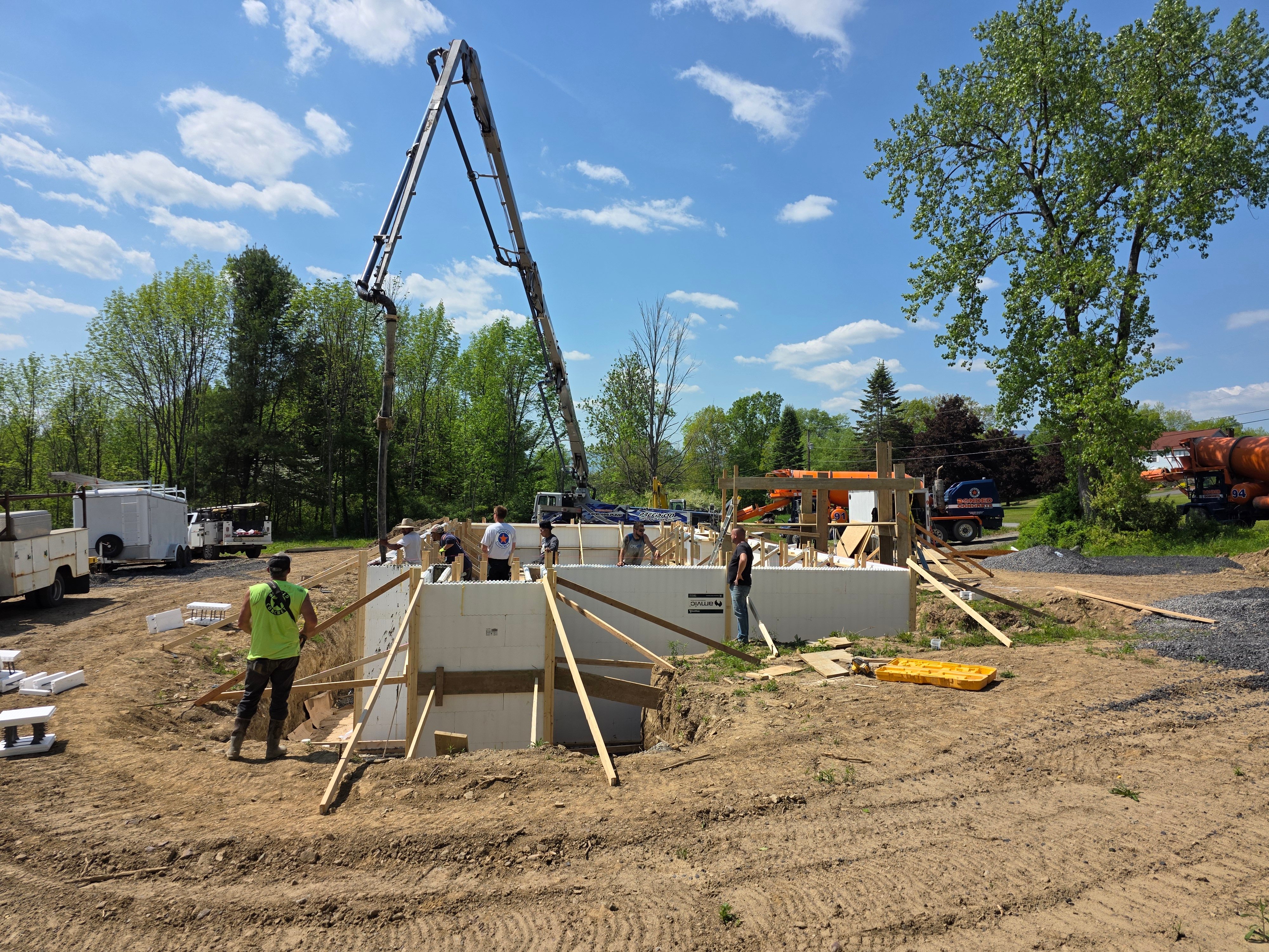 ICF foundation pour with pump truck and full crew