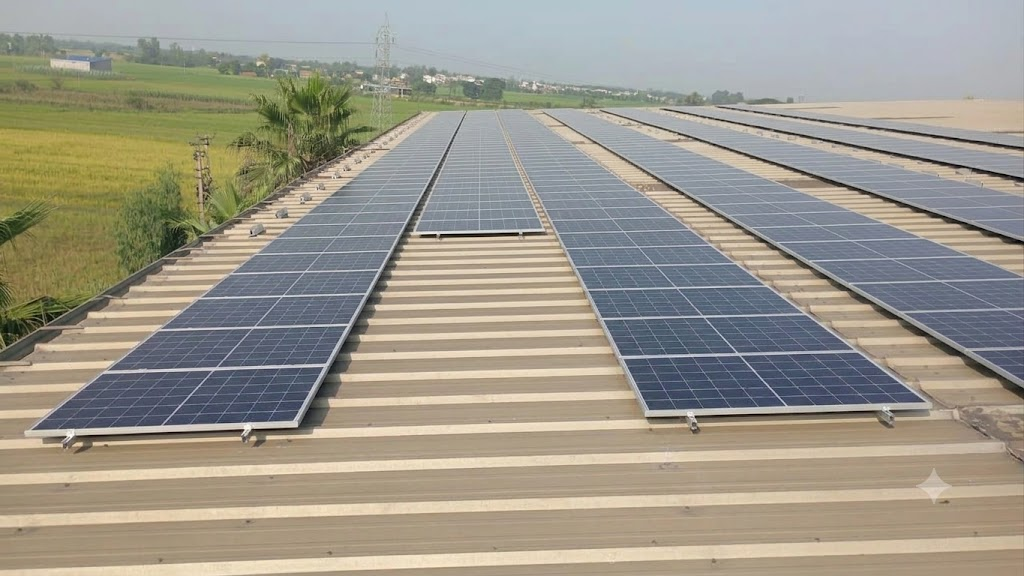 Rows of solar panels across a large commercial rooftop, a real Solarise commercial installation
